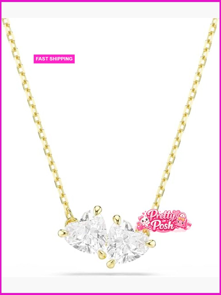 GoldTone Finish Pendant Necklace With Heart Crystal Lobster Clasp